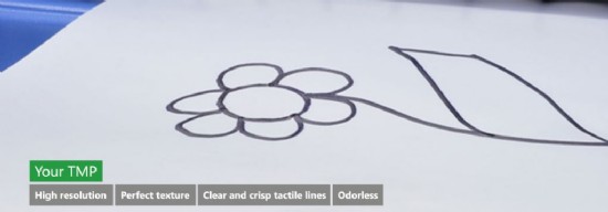 Dibujo de una flor en relieve por la tinta hinchada a travs del Paf