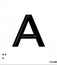 Letra A mayscula en negro sobre fondo blanco y en braille
