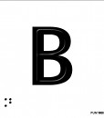 Letra B mayscula en negro sobre fondo gris y en braille