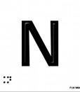 Letra N mayscula en negro sobre fondo aluminio blanco y en braille