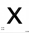 Letra X mayscula en negro sobre fondo aluminio blanco y en braille