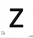 Letra Z mayscula en negro sobre fondo aluminio blanco y en braille