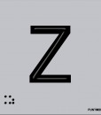 Letra Z mayscula en negro sobre fondo aluminio gris y en braille