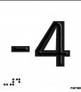 Número -4 en negro sobre fondo blanco y braille en aluminio