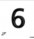 Número 6 en negro sobre fondo blanco y braille en aluminio