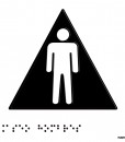 Silueta de un hombre en blanco metida en un triángulo negro con fondo blanco y braille