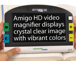 Amigo HD lupa portátil con el logo de Enhanced Vision a la derecha