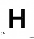 Letra H mayúscula en negro sobre fondo aluminio blanco y en braille